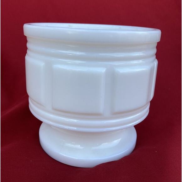 Vintage Randall Milk Glass Jardinere Block Pattern VASE Planter 4 3/8" x 4 5/8" - Picture 4 of 13